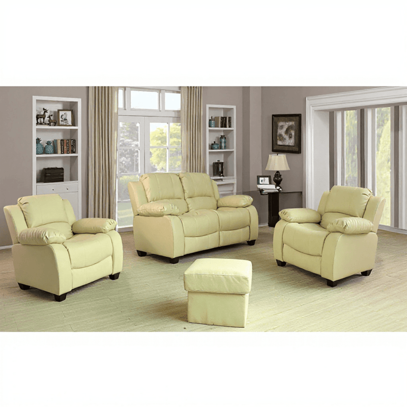 Valerie Cream Leather Modern 2+1+1 Seater Sofa Set - Furniture Instore