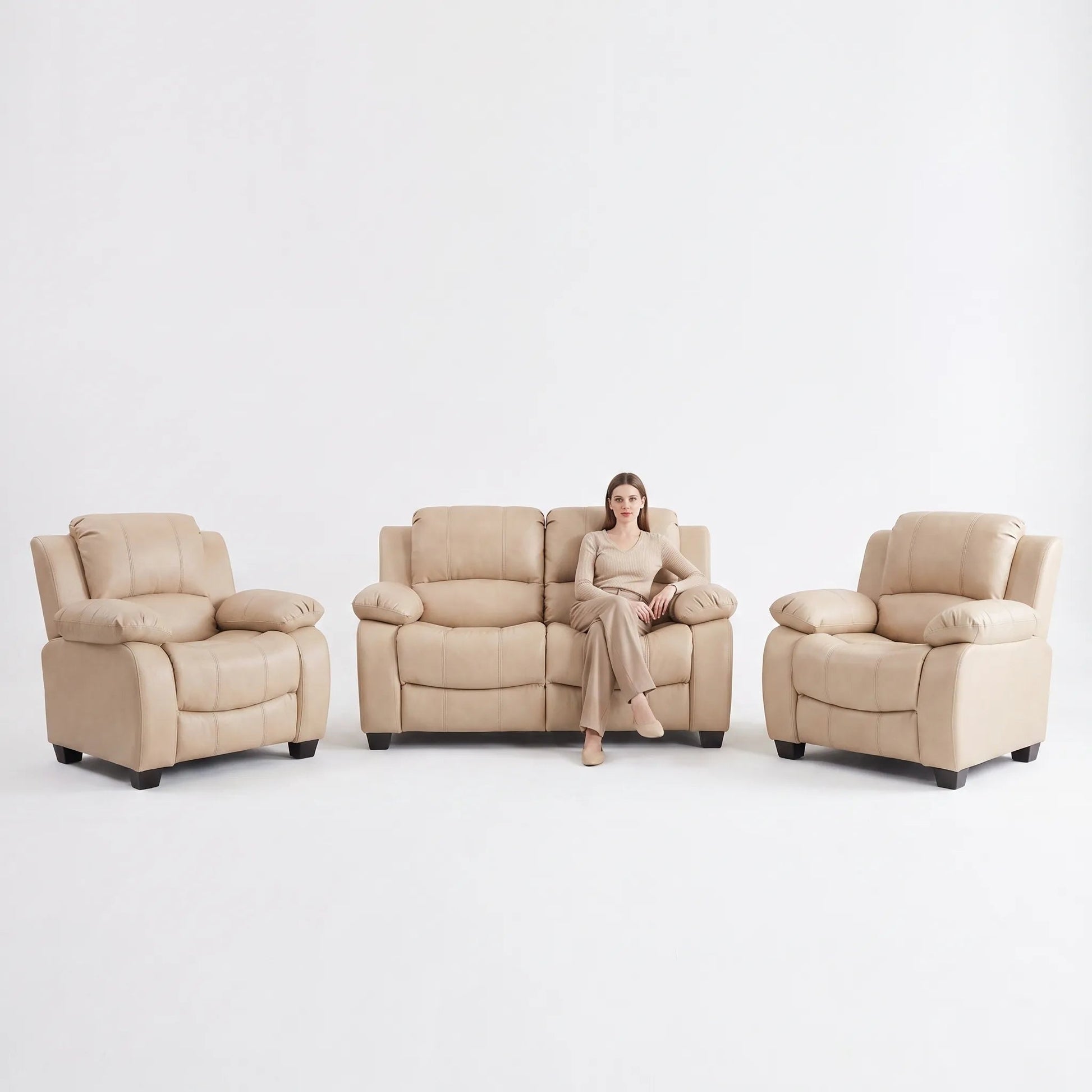 Valerie Cream Leather Modern 2+1+1 Seater Sofa Set - Furniture Instore