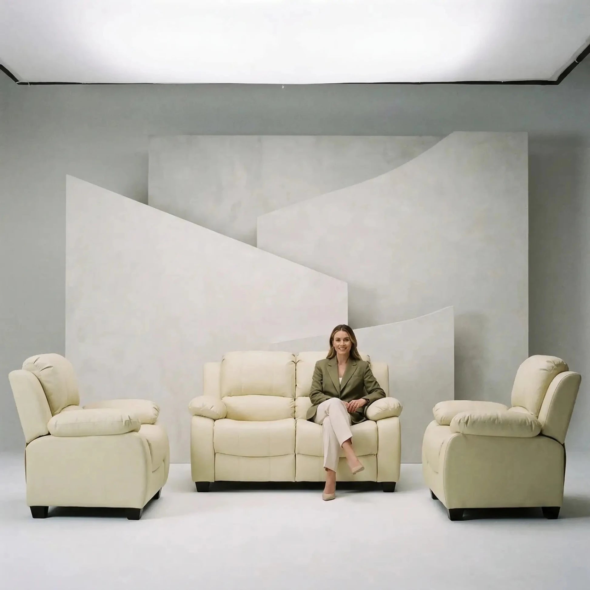 Valerie Cream Leather Modern 2+1+1 Seater Sofa Set - Furniture Instore