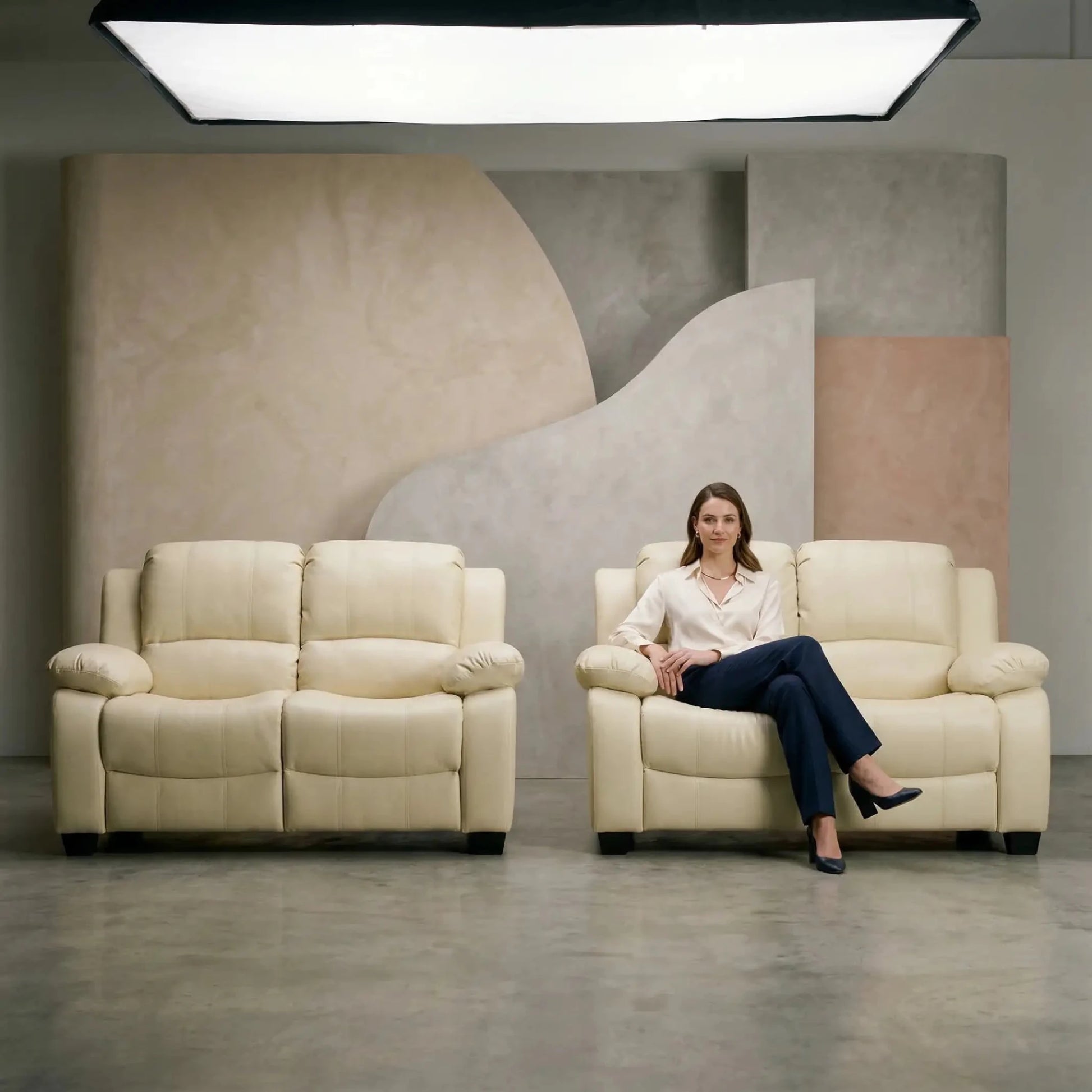 Valerie Cream Leather Modern 2+2 Seater Sofa Set - Furniture Instore