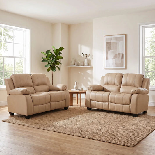 Valerie Cream Leather Modern 2+2 Seater Sofa Set - Furniture Instore