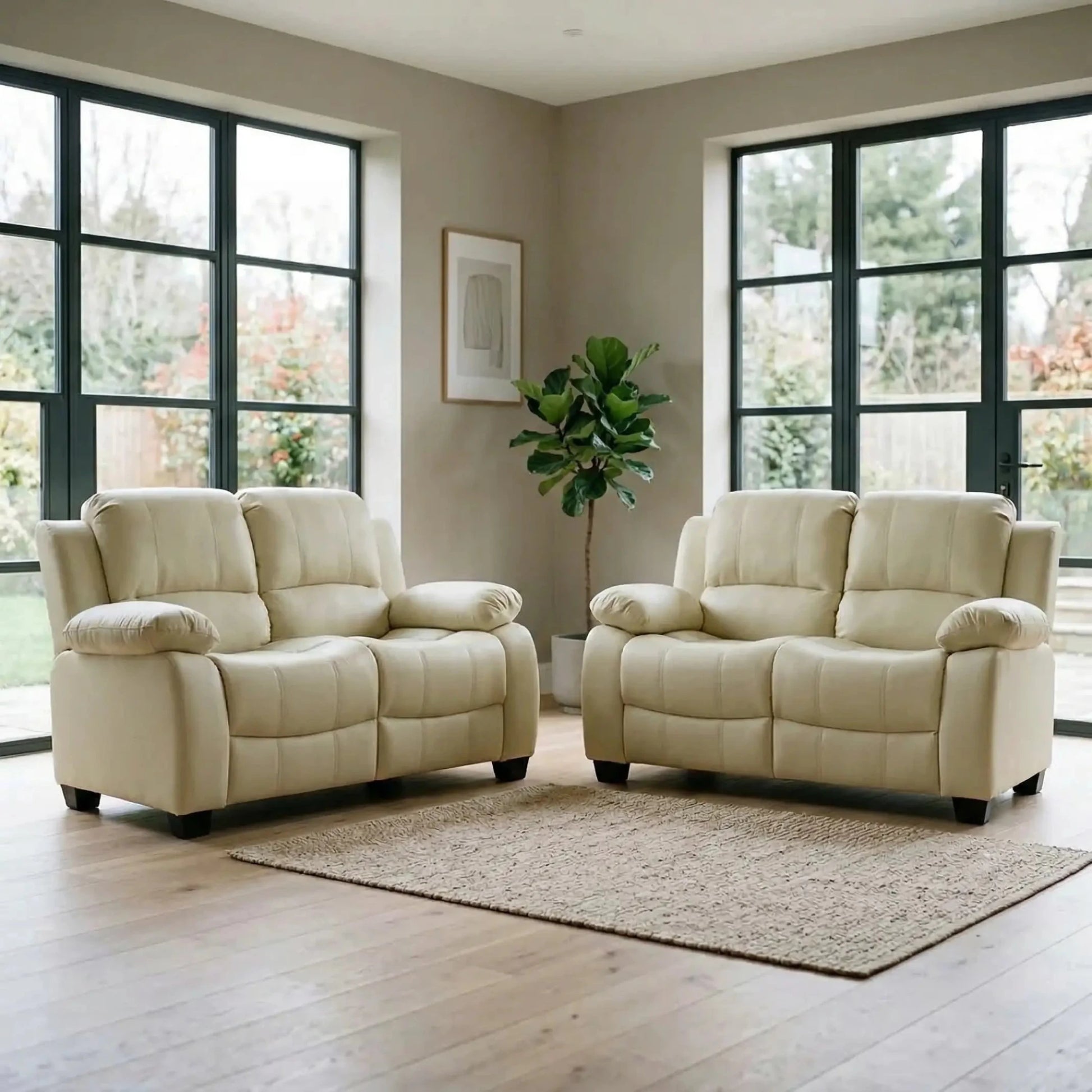 Valerie Cream Leather Modern 2+2 Seater Sofa Set - Furniture Instore