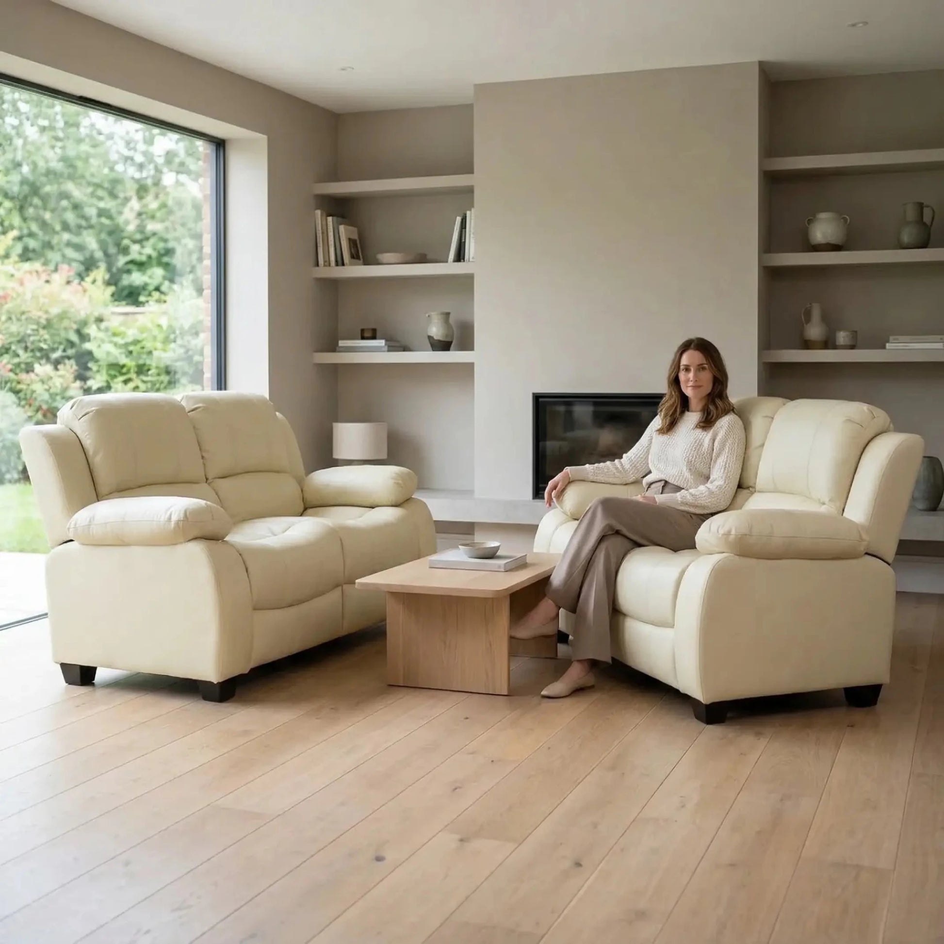 Valerie Cream Leather Modern 2+2 Seater Sofa Set - Furniture Instore