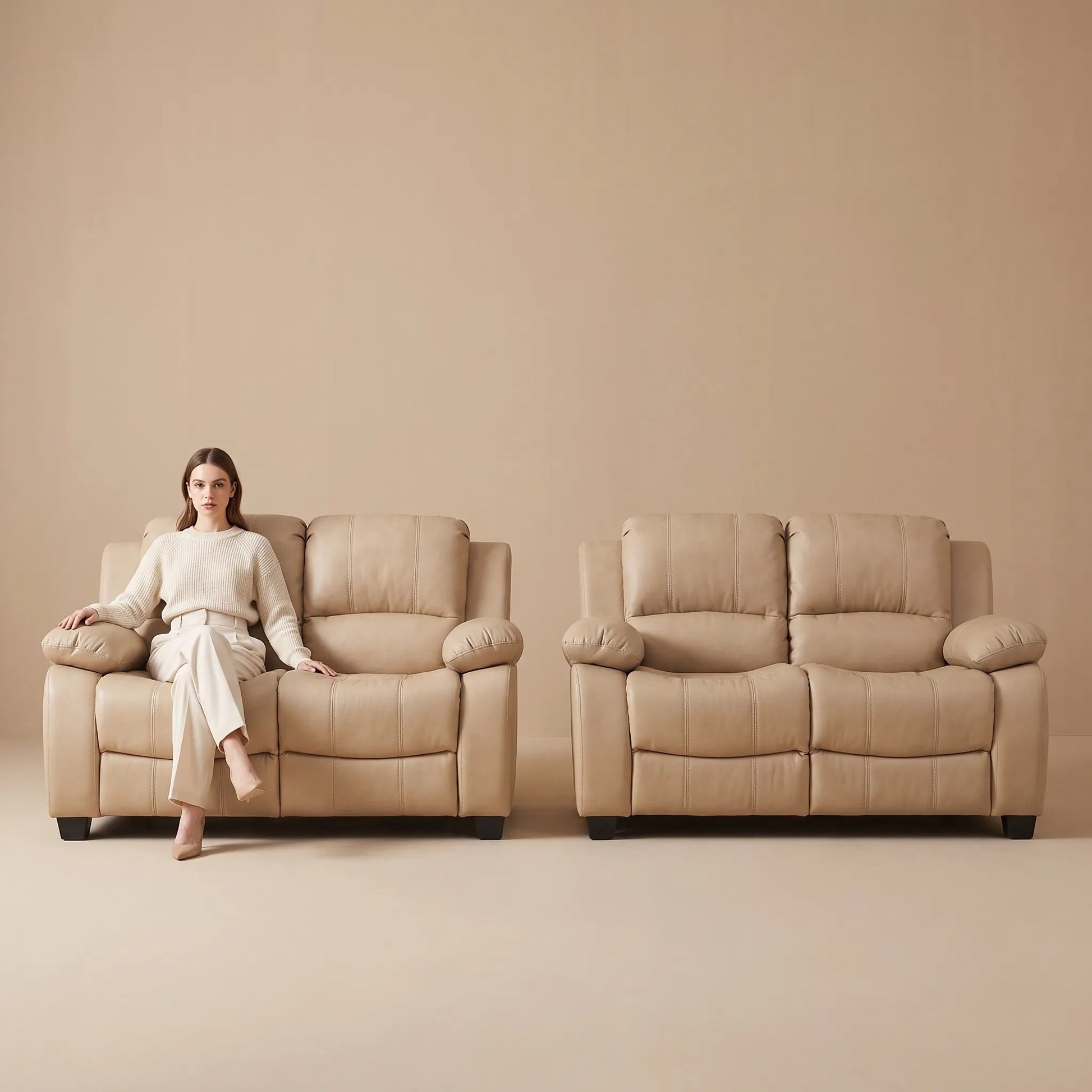 Valerie Cream Leather Modern 2+2 Seater Sofa Set - Furniture Instore