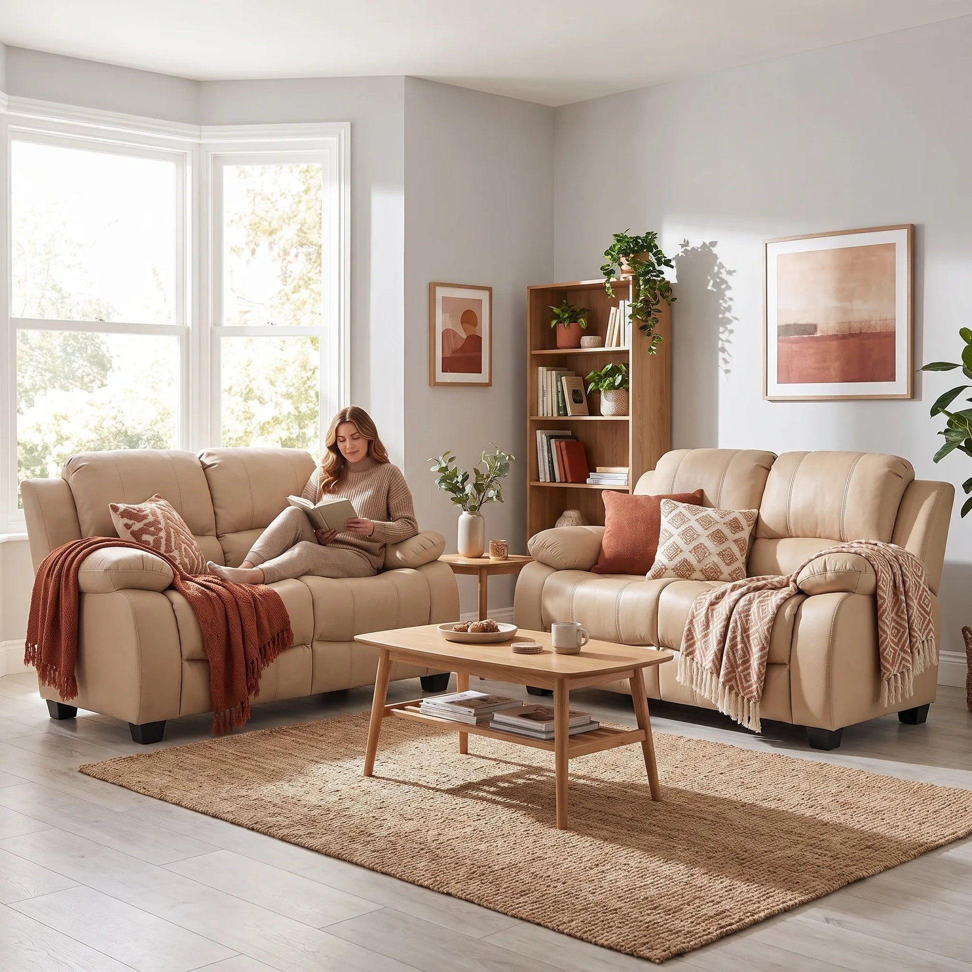 Valerie Cream Leather Modern 2+2 Seater Sofa Set - Furniture Instore