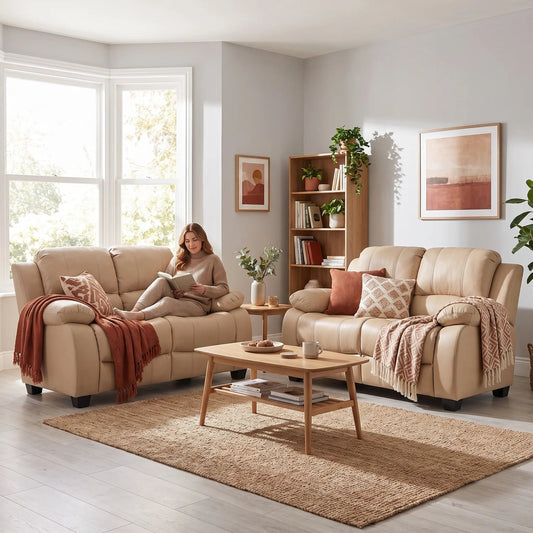 Valerie Cream Leather Modern 2+2 Seater Sofa Set - Furniture Instore