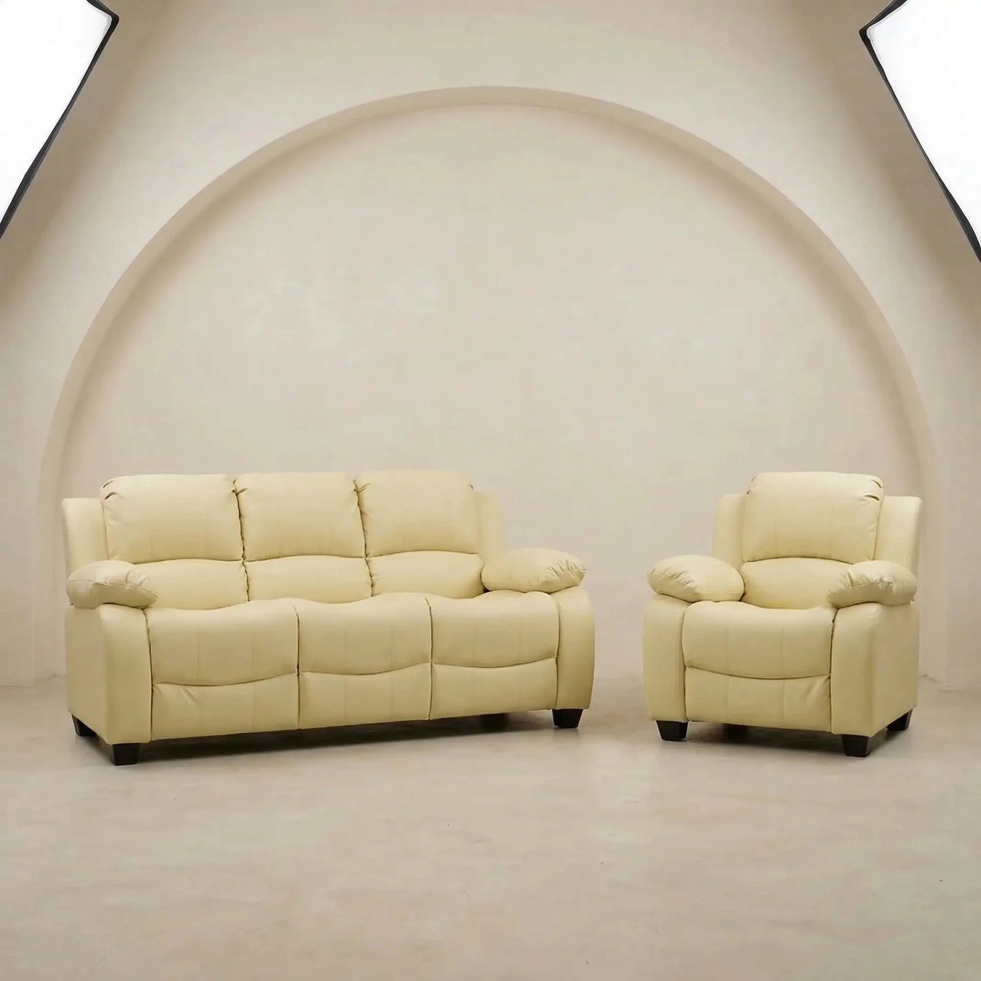 Valerie Cream Leather Modern 3+1 Seater Sofa Set - Furniture Instore