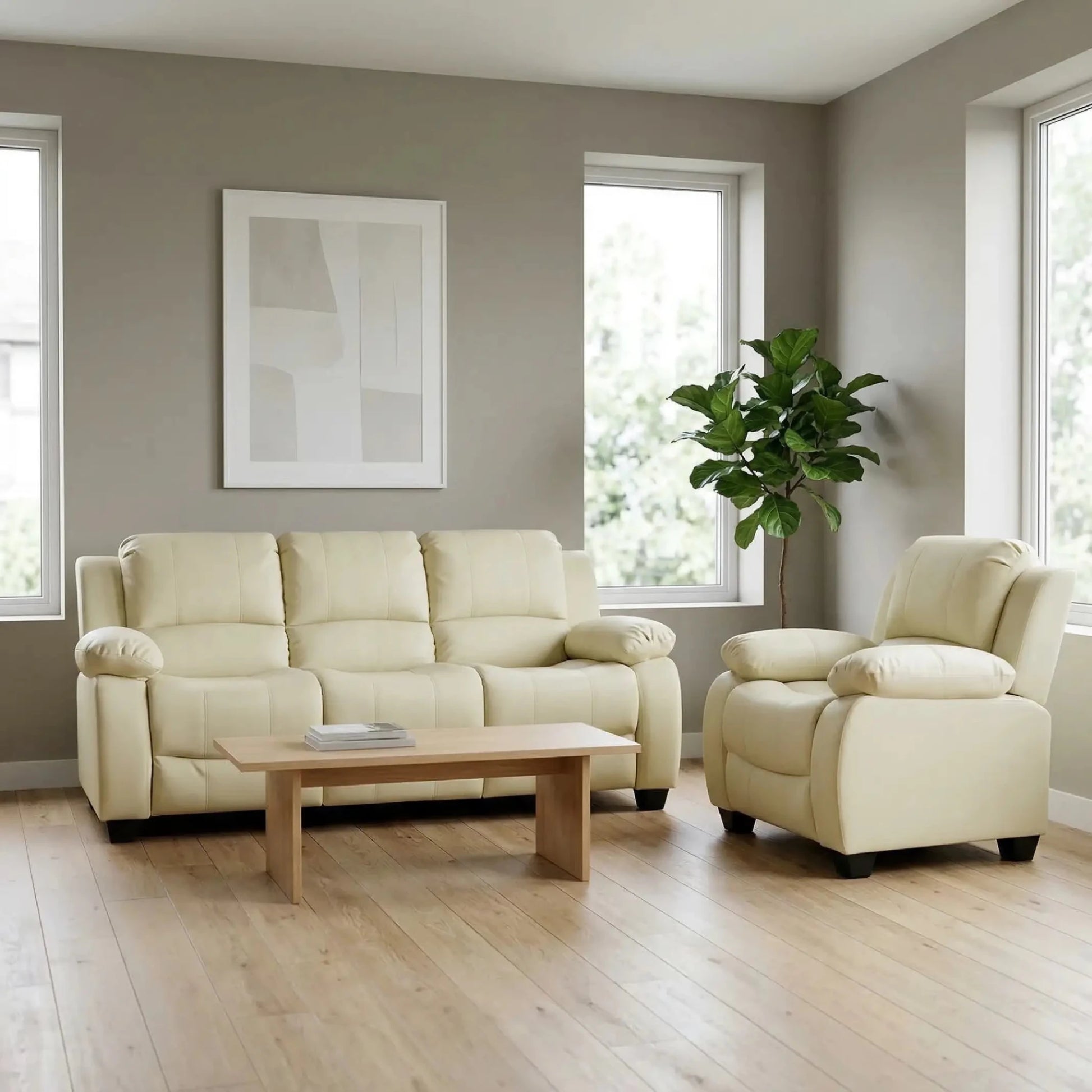 Valerie Cream Leather Modern 3+1 Seater Sofa Set - Furniture Instore