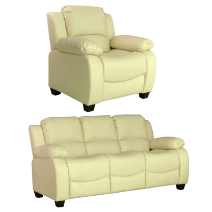 Valerie Cream Leather Modern 3+1 Seater Sofa Set - Furniture Instore