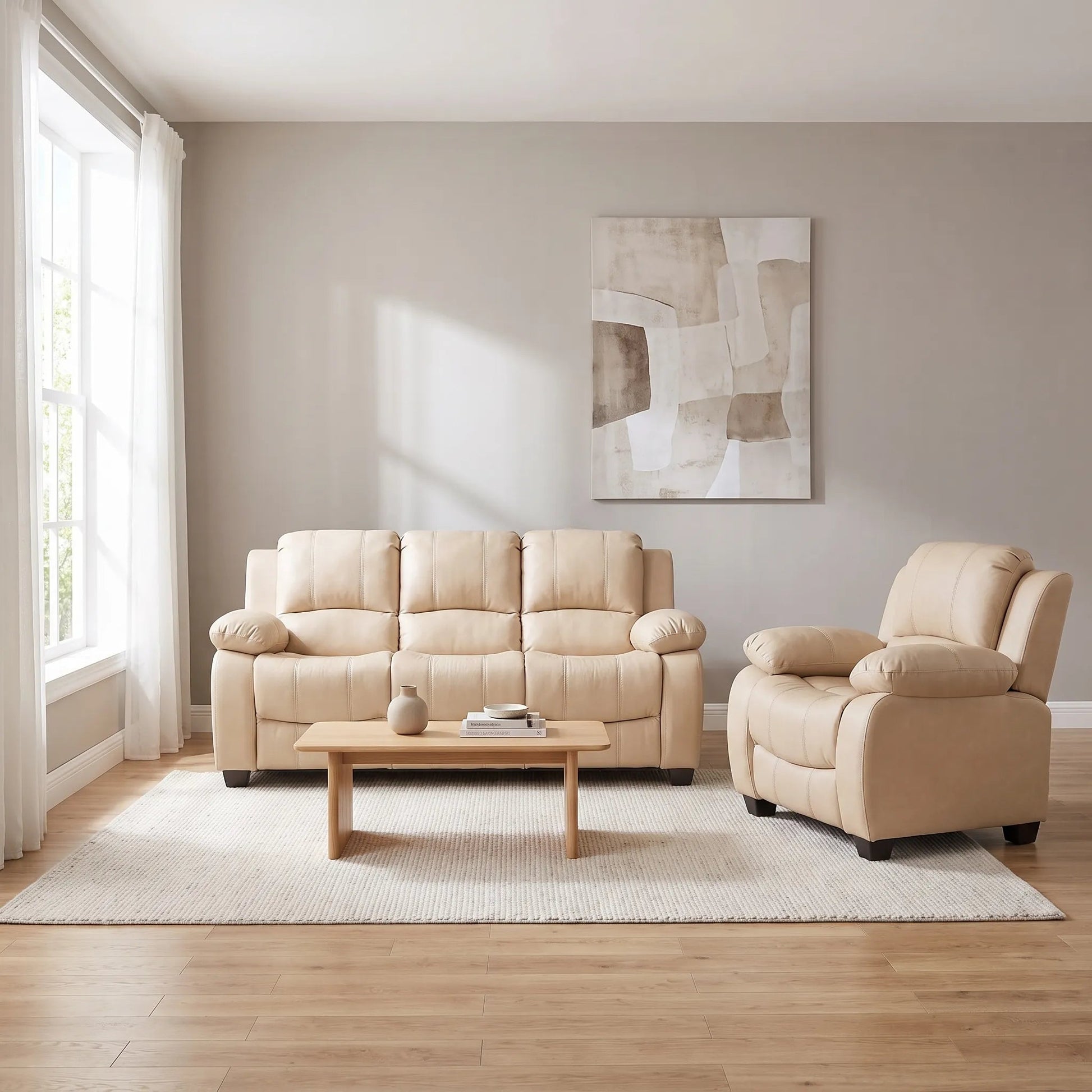 Valerie Cream Leather Modern 3+1 Seater Sofa Set - Furniture Instore
