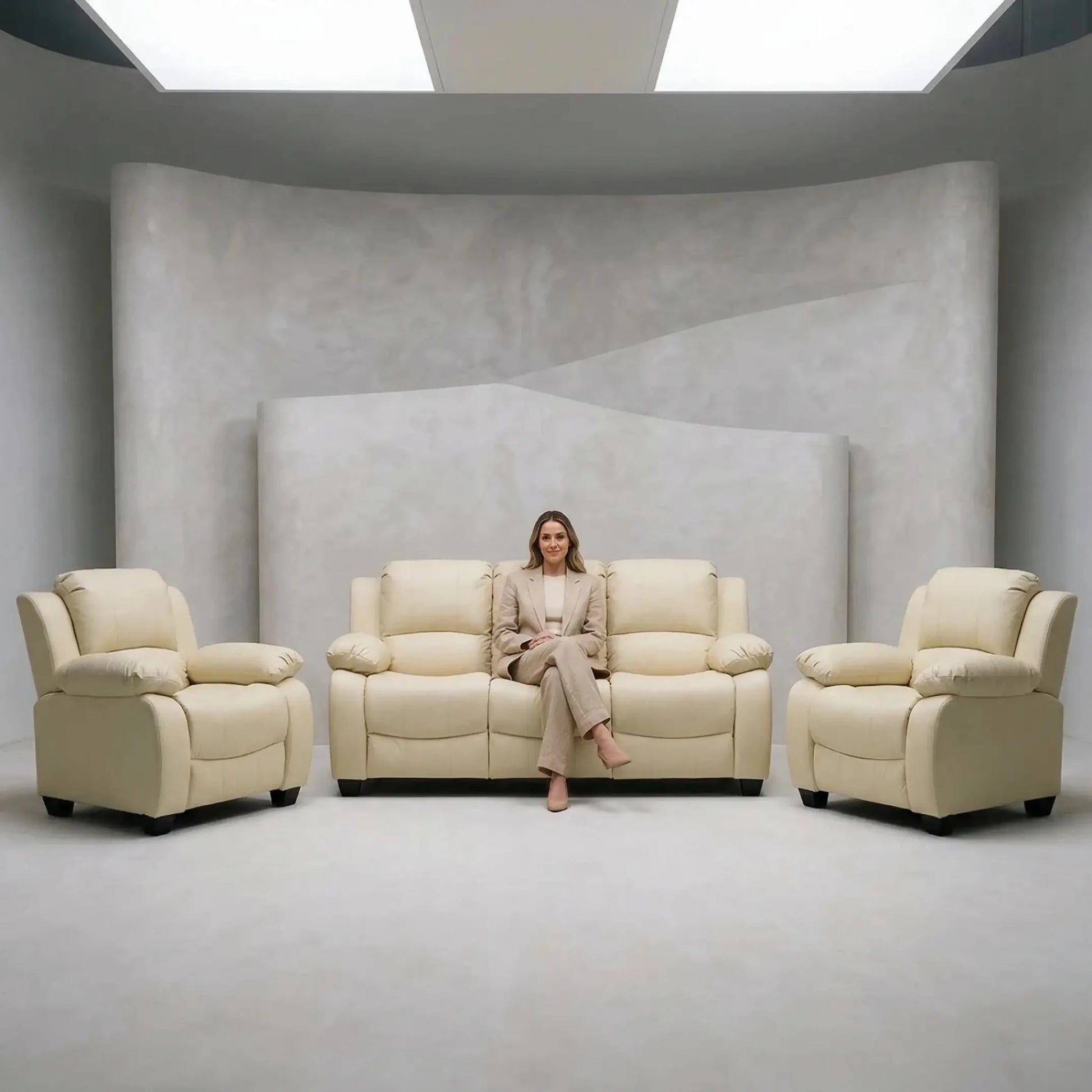 Valerie Cream Leather Modern 3+1+1 Seater Sofa Set - Furniture Instore