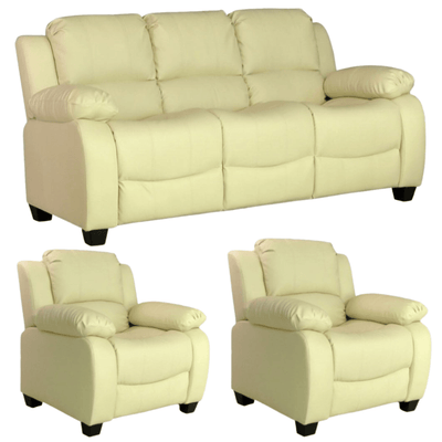 Valerie Cream Leather Modern 3+1+1 Seater Sofa Set