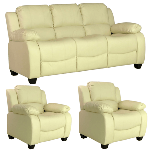 Valerie Cream Leather Modern 3+1+1 Seater Sofa Set