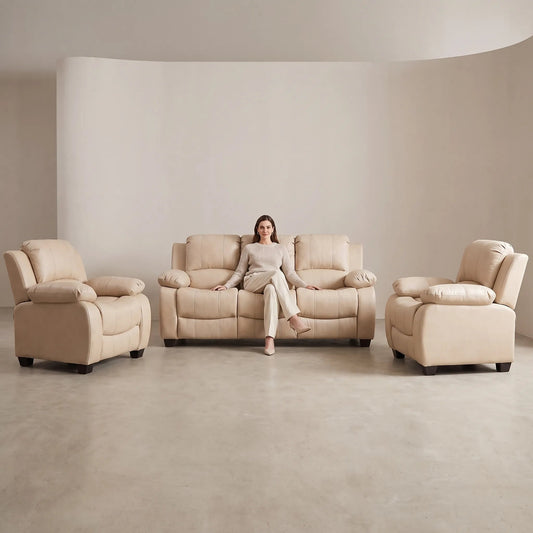 Valerie Cream Leather Modern 3+1+1 Seater Sofa Set - Furniture Instore