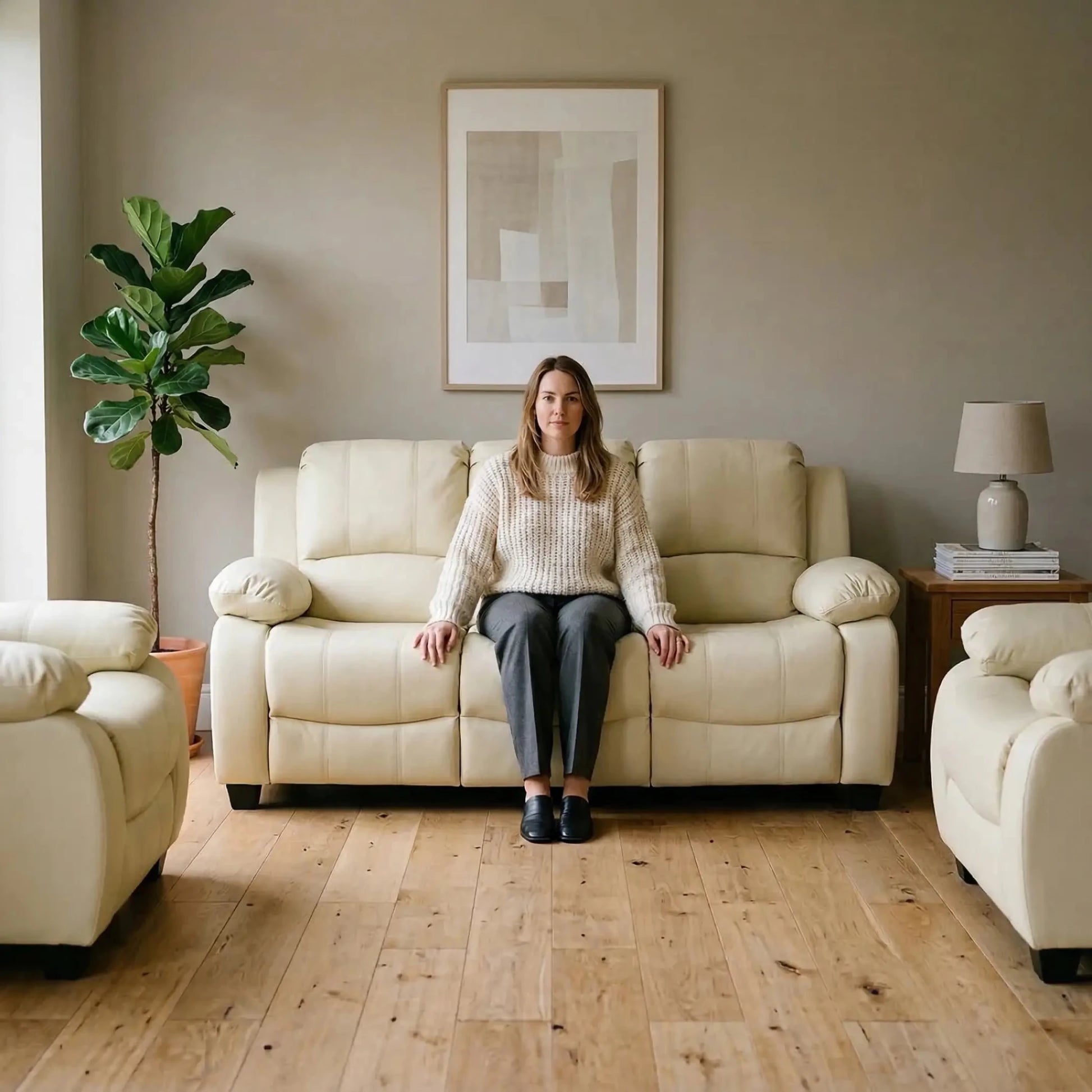Valerie Cream Leather Modern 3+1+1 Seater Sofa Set - Furniture Instore
