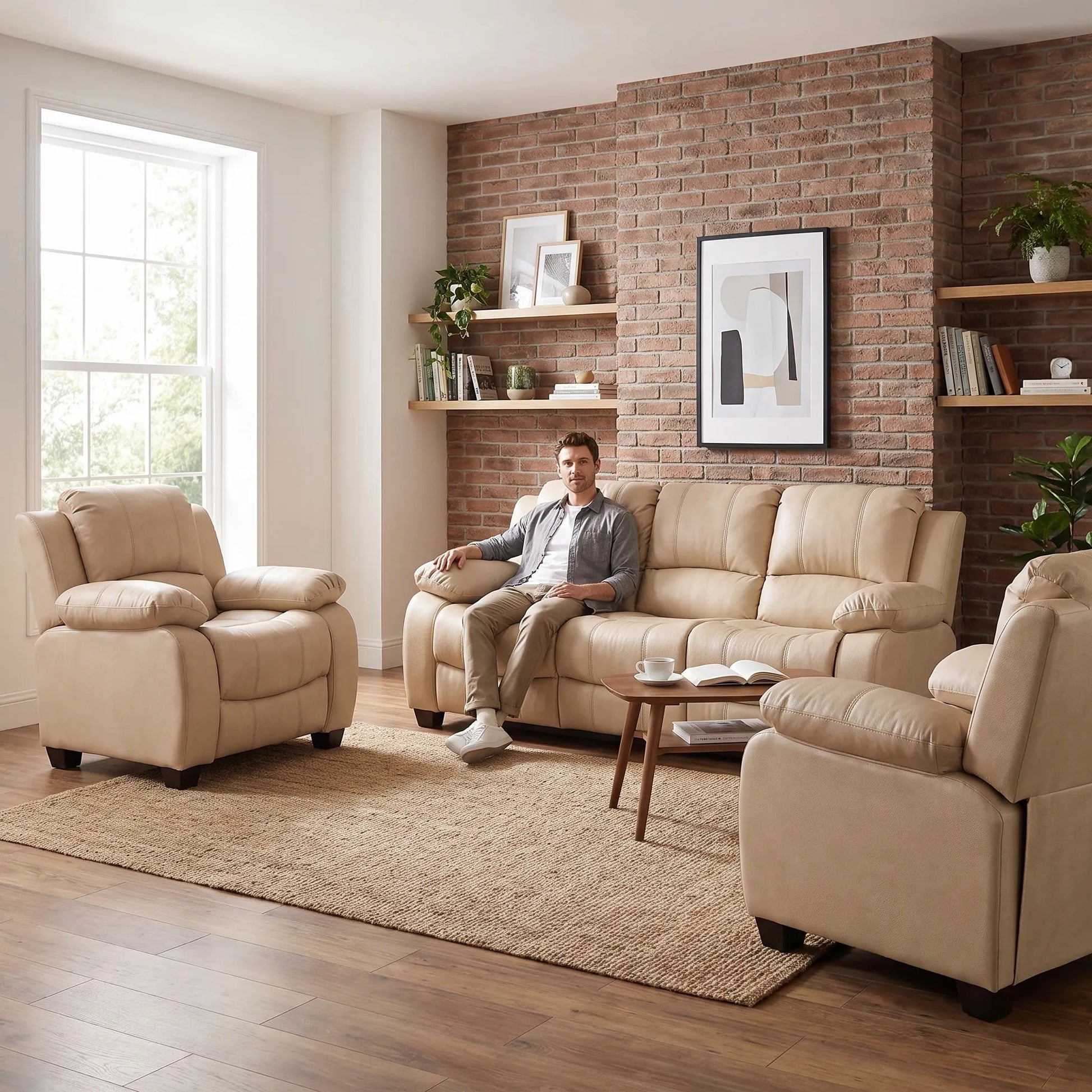 Valerie Cream Leather Modern 3+1+1 Seater Sofa Set - Furniture Instore