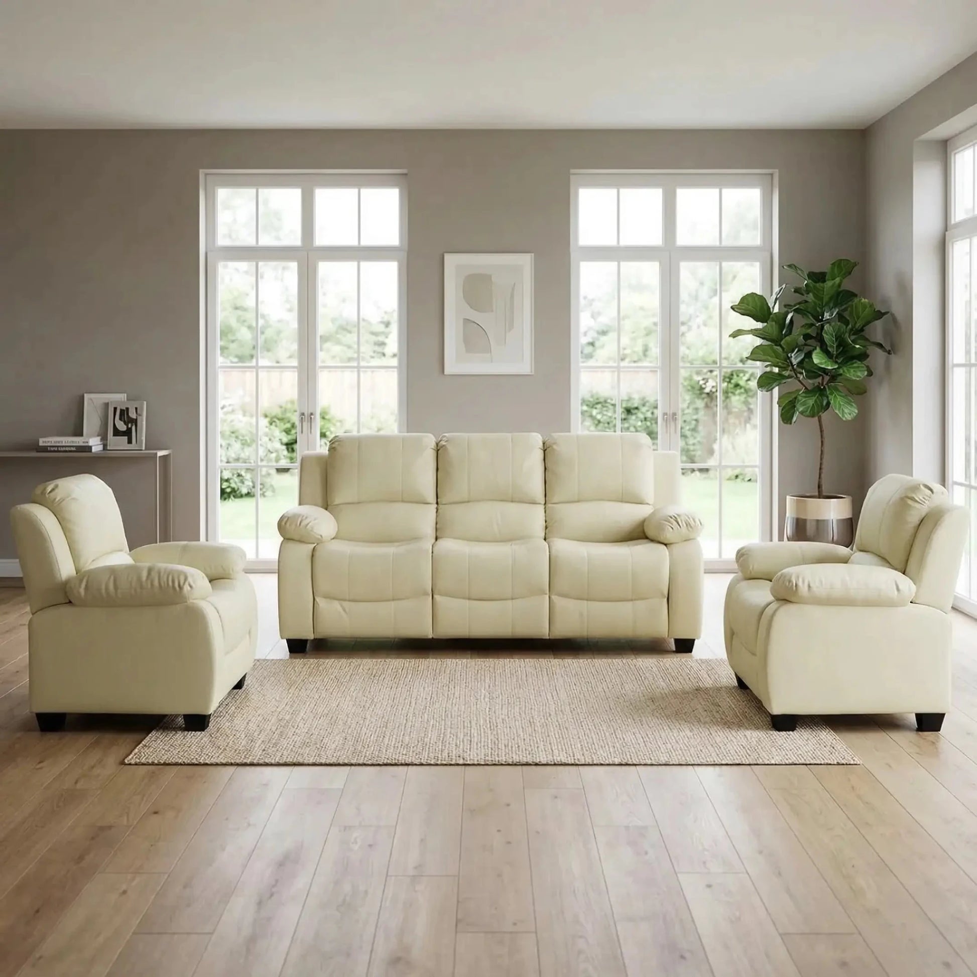 Valerie Cream Leather Modern 3+1+1 Seater Sofa Set - Furniture Instore