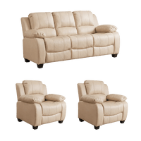 Valerie Cream Leather Modern 3+1+1 Seater Sofa Set