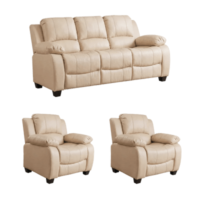 Valerie Cream Leather Modern 3+1+1 Seater Sofa Set