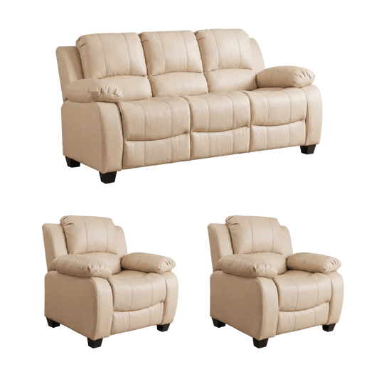Valerie Cream Leather Modern 3+1+1 Seater Sofa Set - Furniture Instore