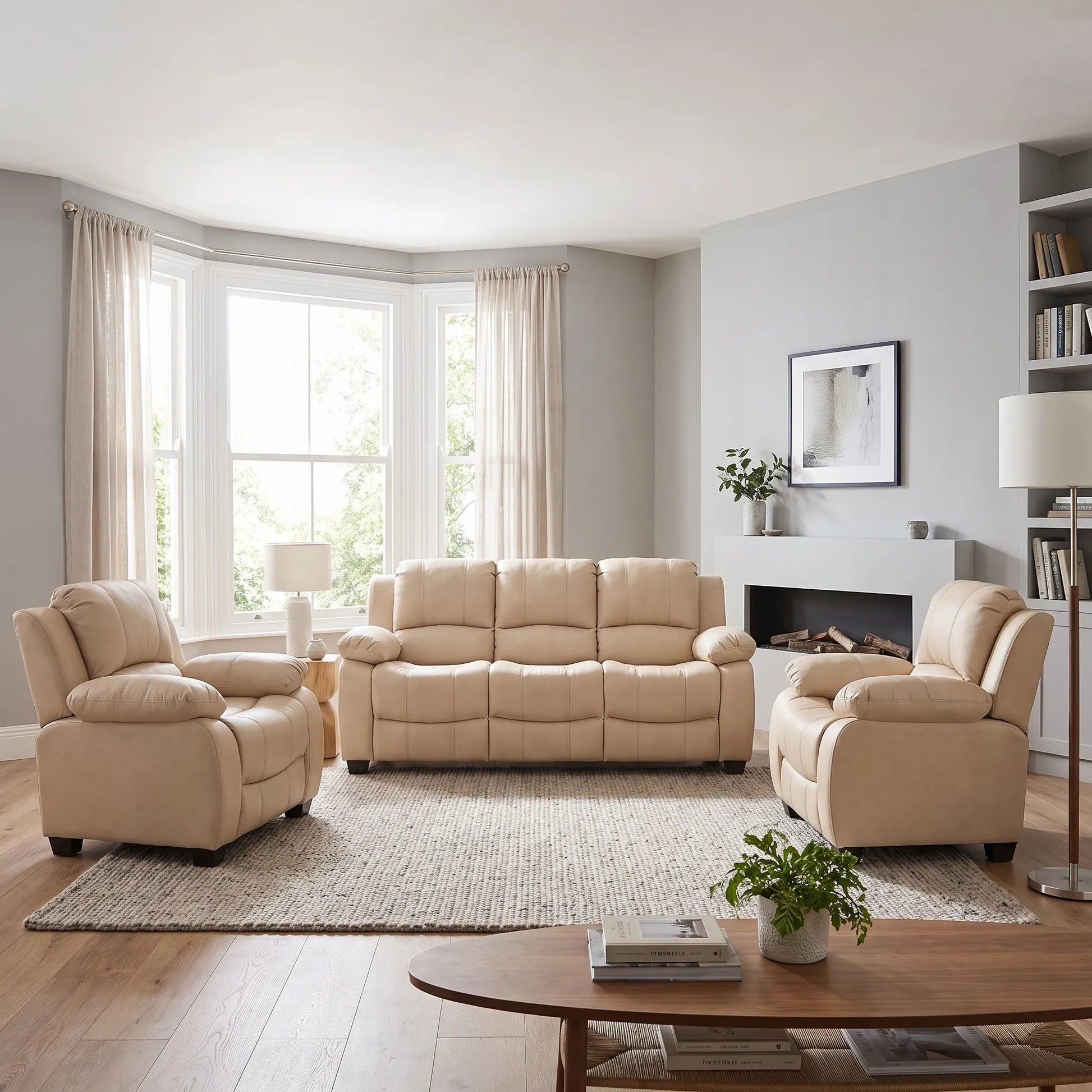 Valerie Cream Leather Modern 3+1+1 Seater Sofa Set - Furniture Instore