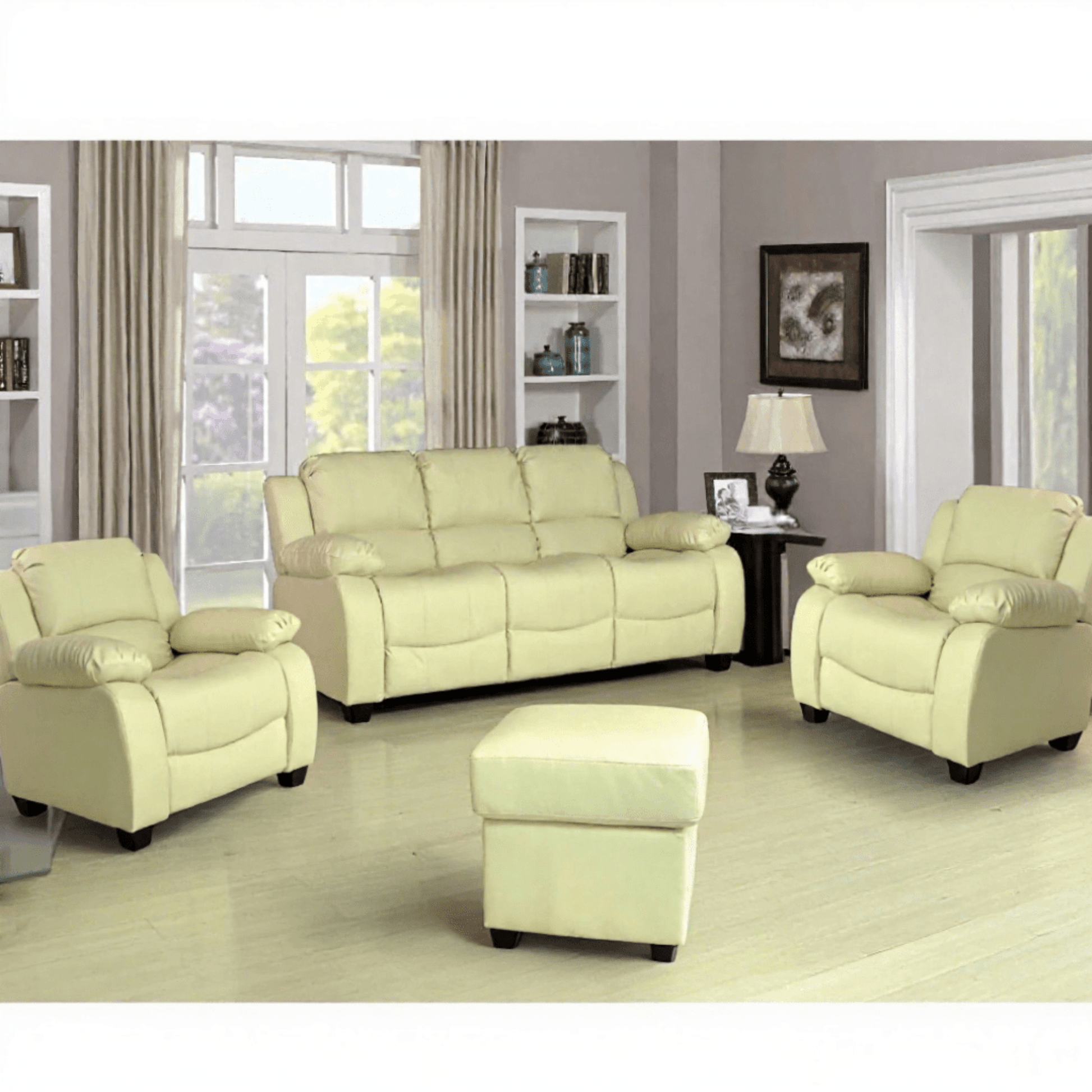 Valerie Cream Leather Modern 3+1+1 Seater Sofa Set - Furniture Instore