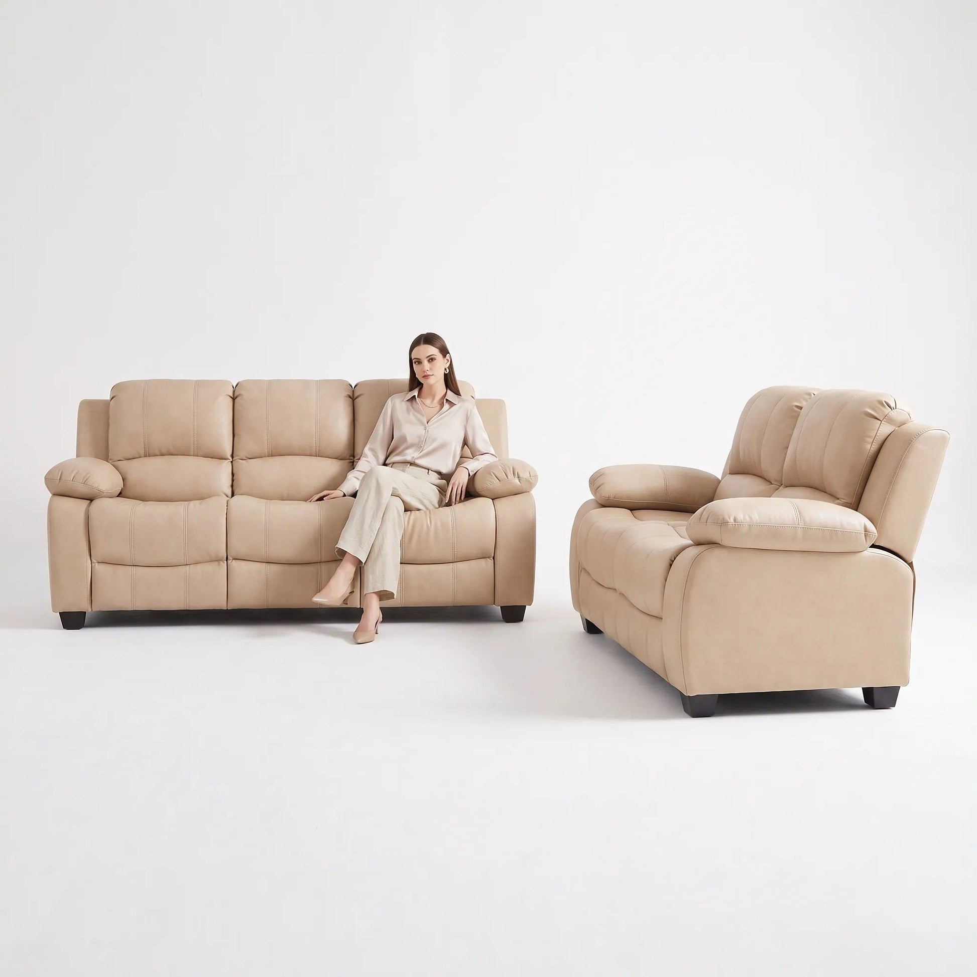 Valerie Cream Leather Modern 3+2 Seater Sofa Set - Furniture Instore