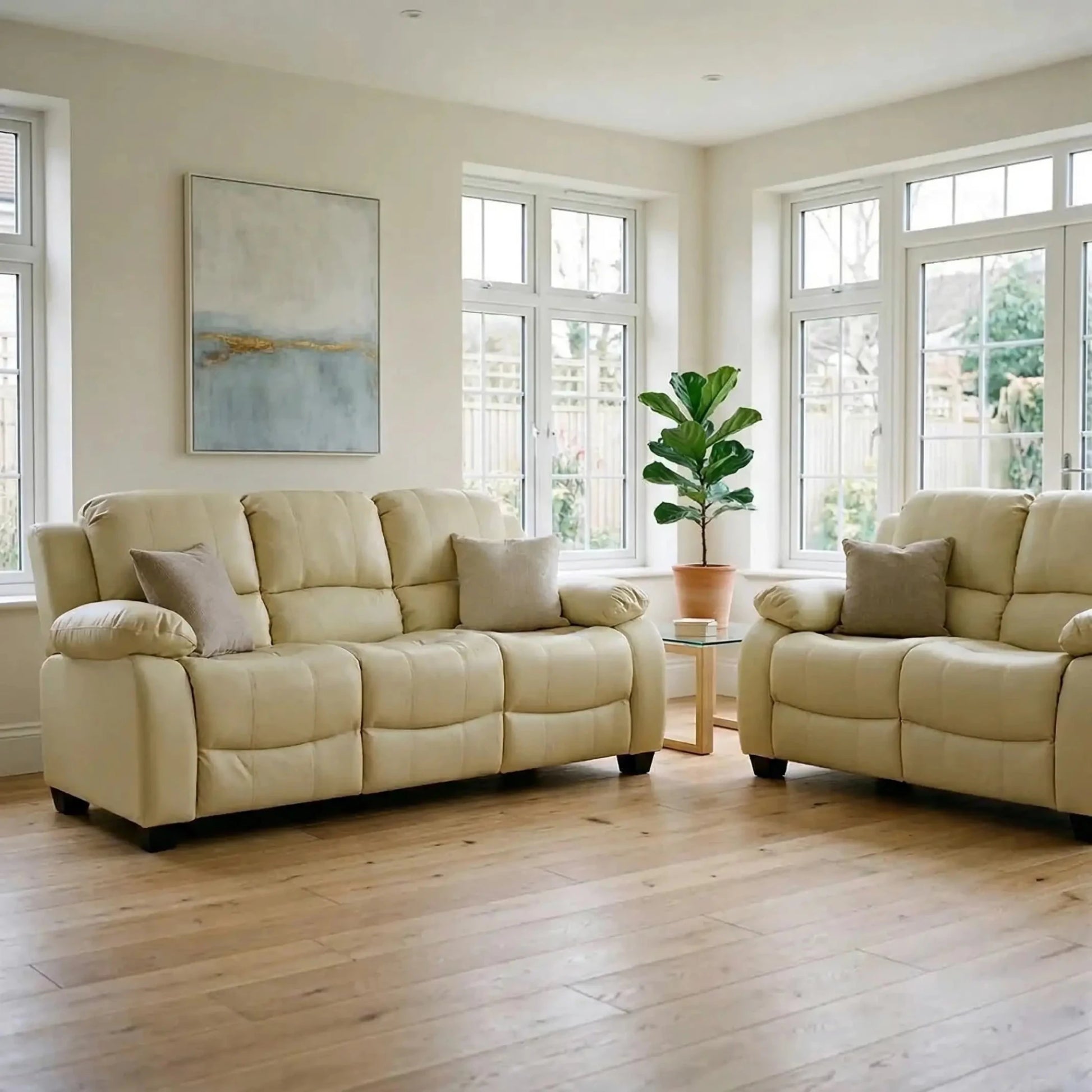 Valerie Cream Leather Modern 3+2 Seater Sofa Set - Furniture Instore