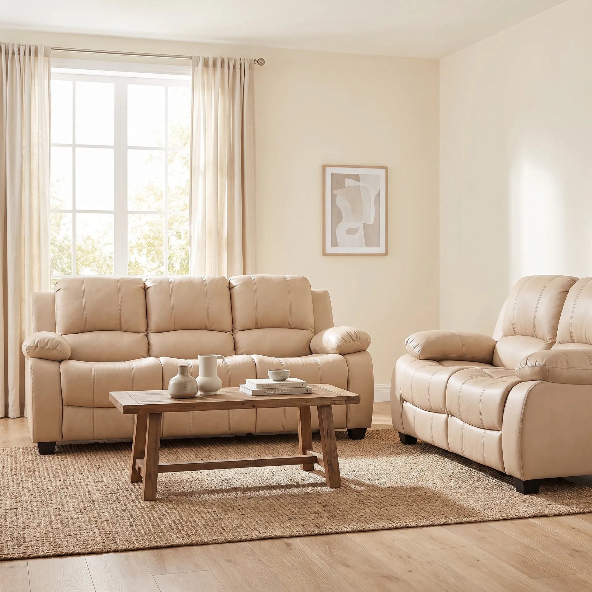 Valerie Cream Leather Modern 3+2 Seater Sofa Set - Furniture Instore