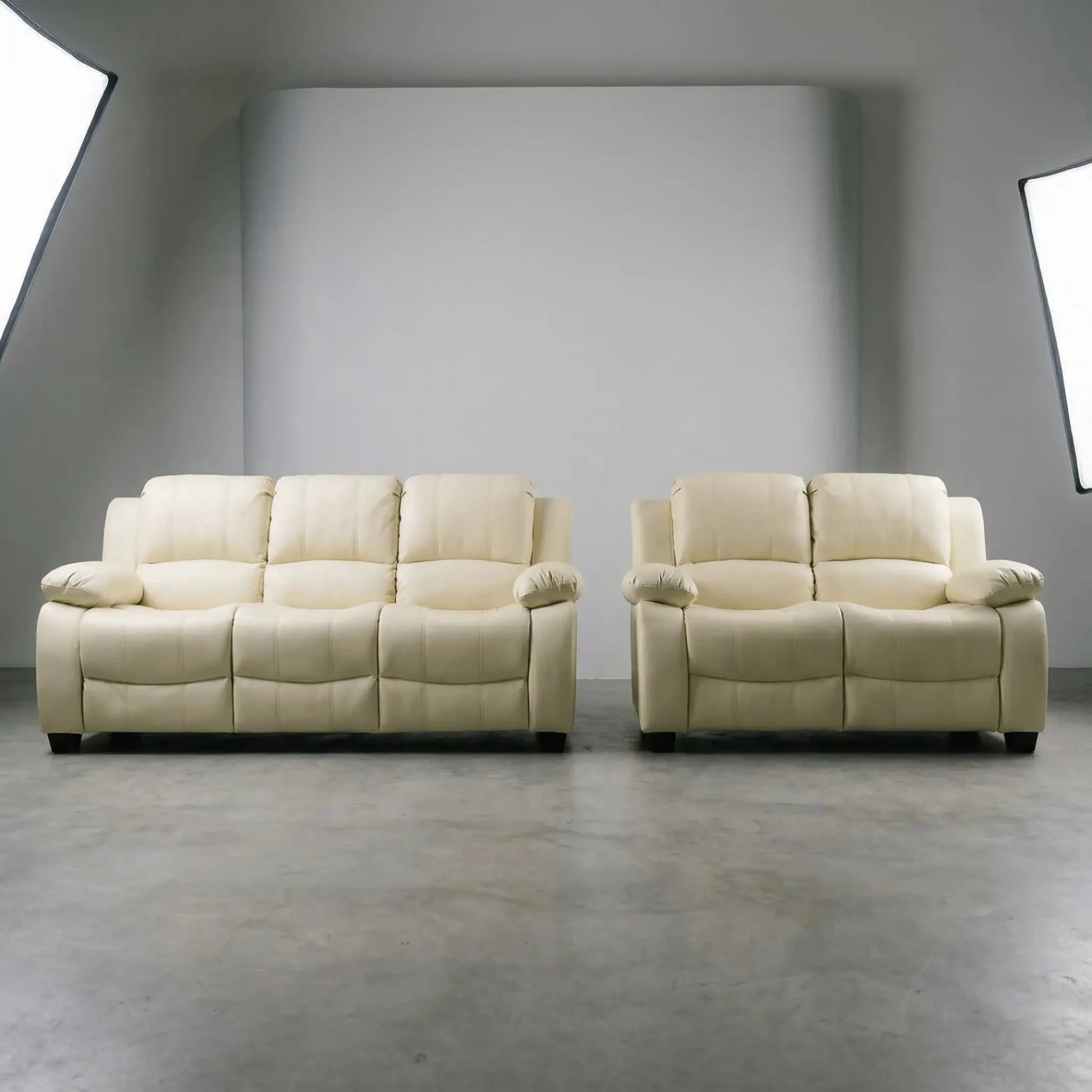 Valerie Cream Leather Modern 3+2 Seater Sofa Set - Furniture Instore