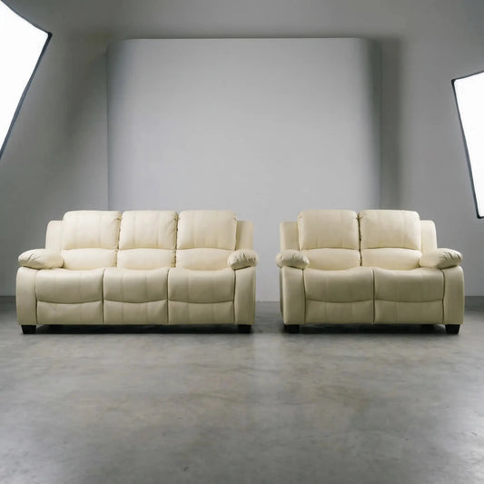Valerie Cream Leather Modern 3+2 Seater Sofa Set - Furniture Instore