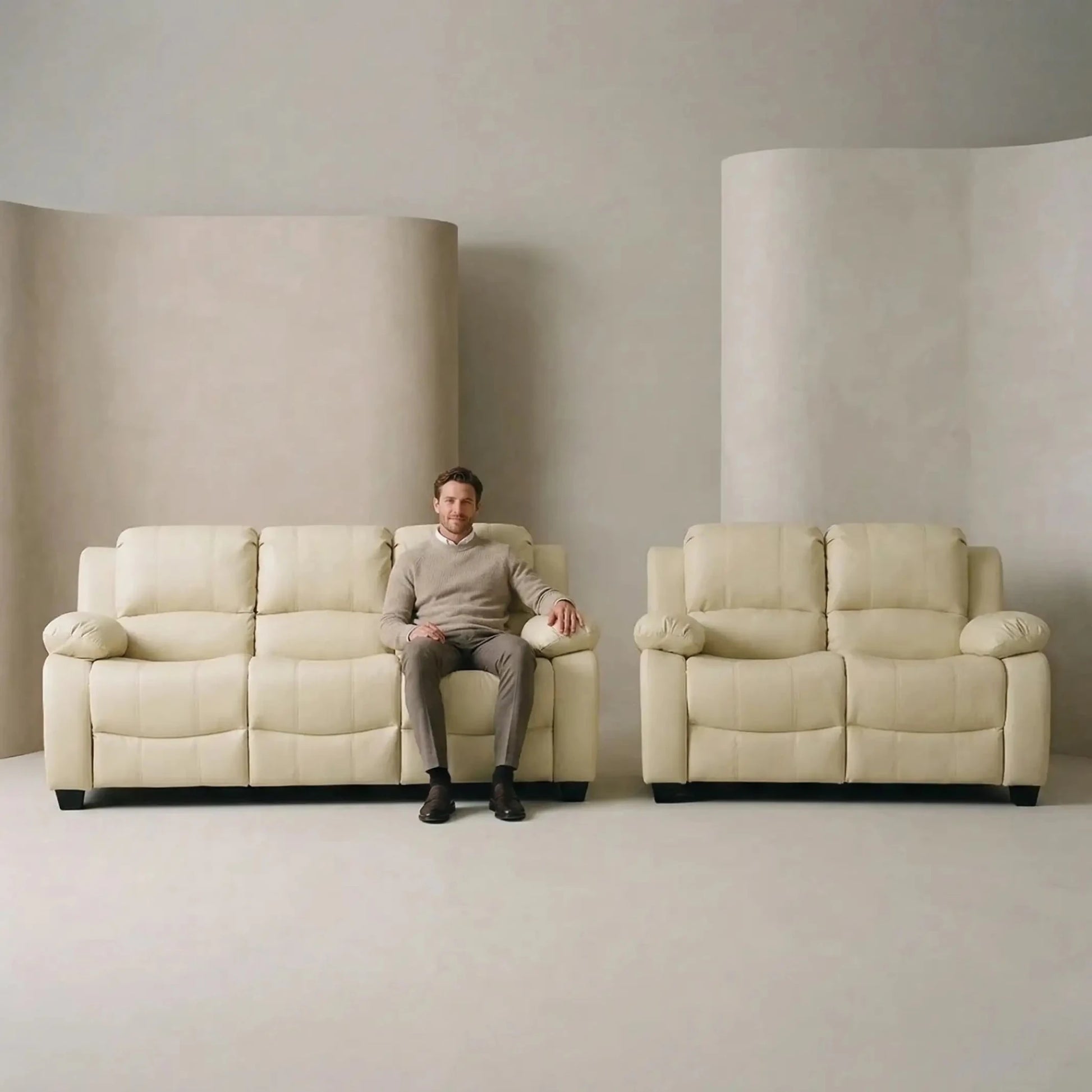 Valerie Cream Leather Modern 3+2 Seater Sofa Set - Furniture Instore