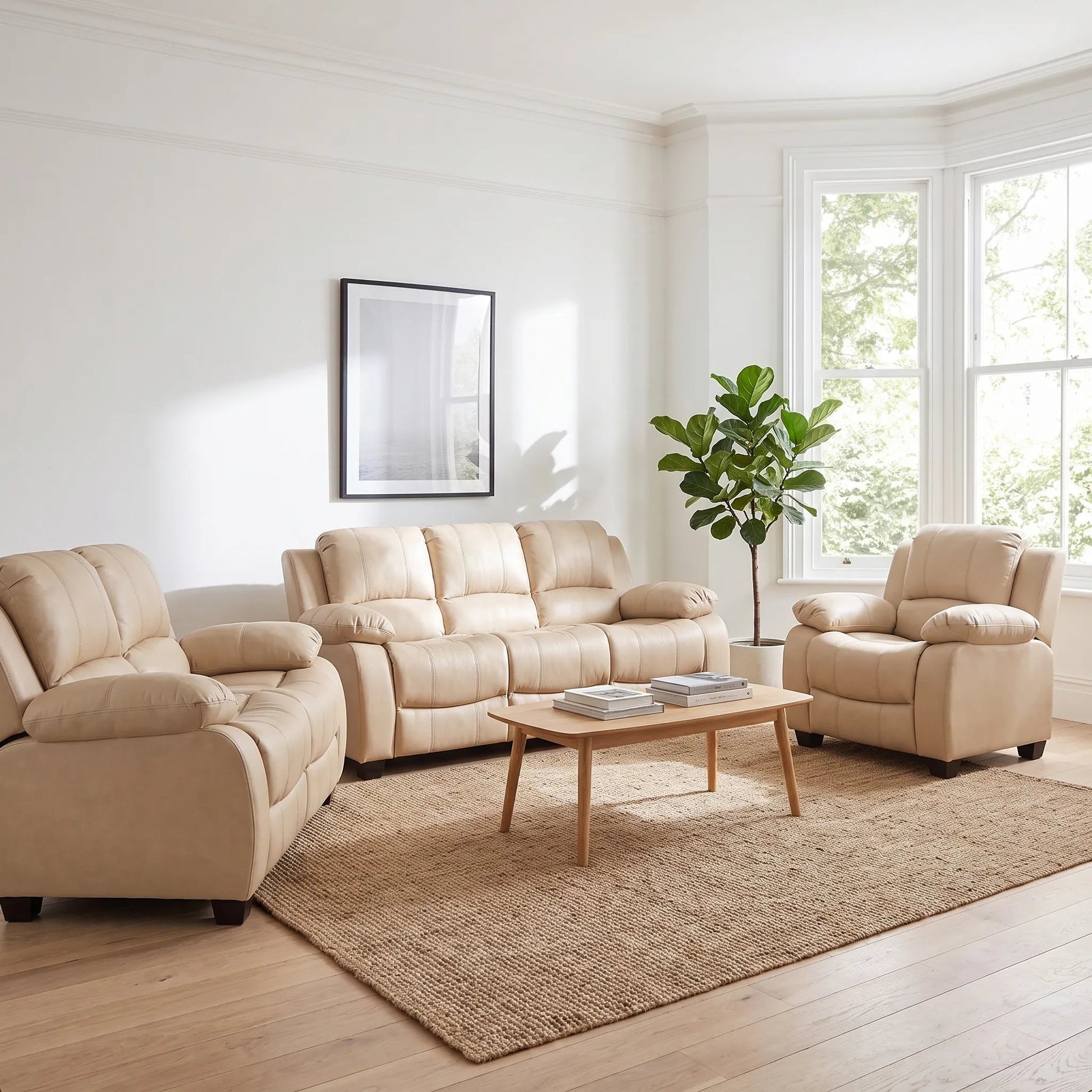Valerie Cream Leather Modern 3+2+1 Seater Sofa Set - Furniture Instore