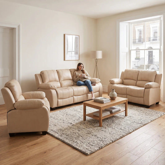 Valerie Cream Leather Modern 3+2+1 Seater Sofa Set - Furniture Instore