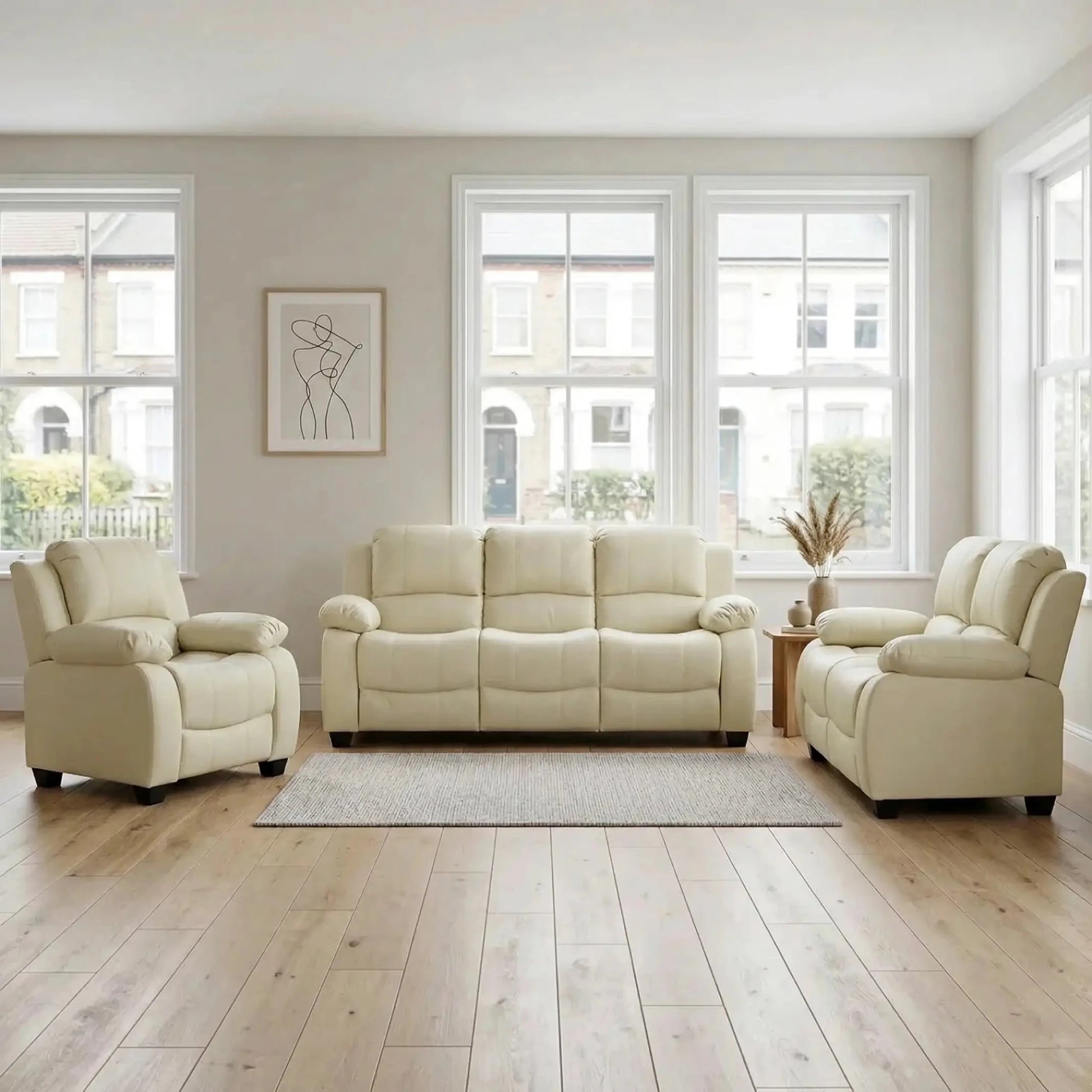 Valerie Cream Leather Modern 3+2+1 Seater Sofa Set - Furniture Instore
