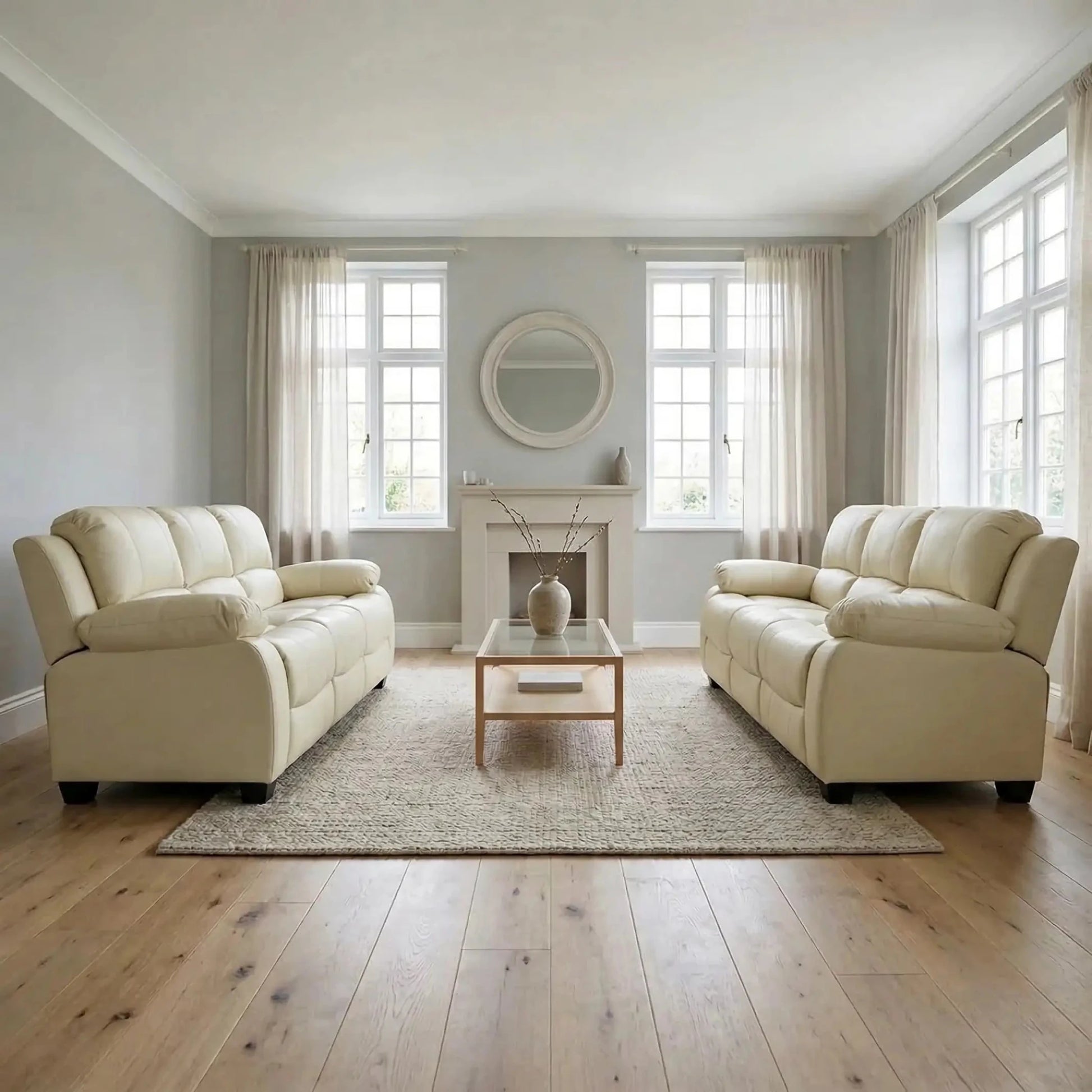 Valerie Cream Leather Modern 3+3 Seater Sofa Set - Furniture Instore