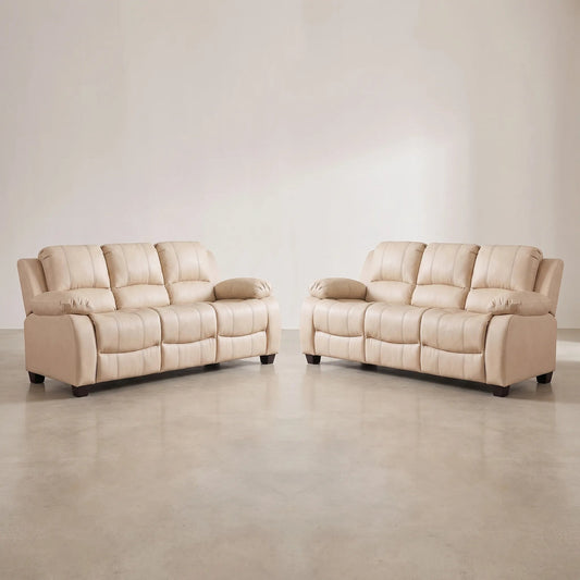 Valerie Cream Leather Modern 3+3 Seater Sofa Set - Furniture Instore
