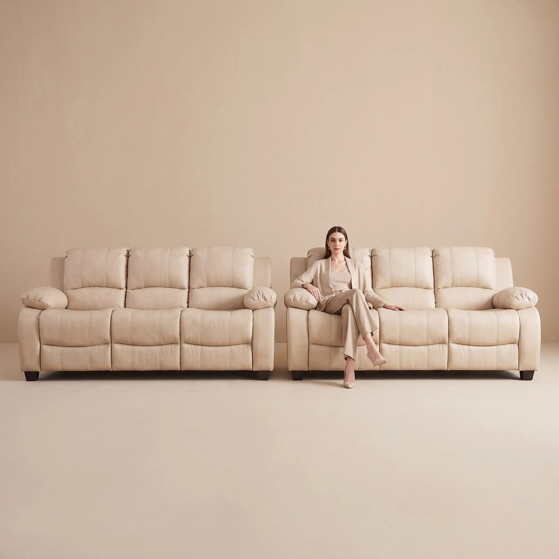 Valerie Cream Leather Modern 3+3 Seater Sofa Set - Furniture Instore