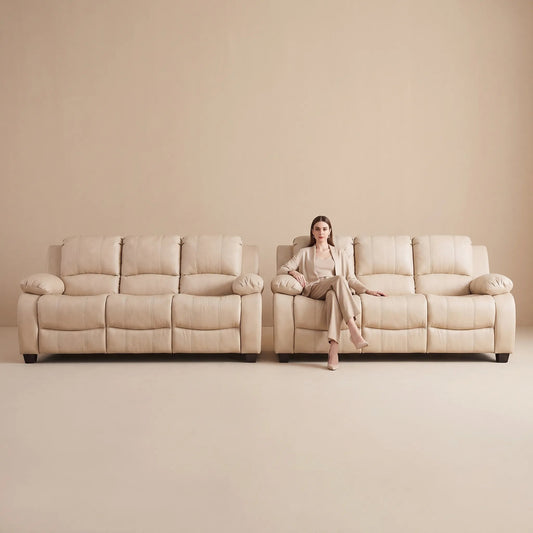 Valerie Cream Leather Modern 3+3 Seater Sofa Set - Furniture Instore