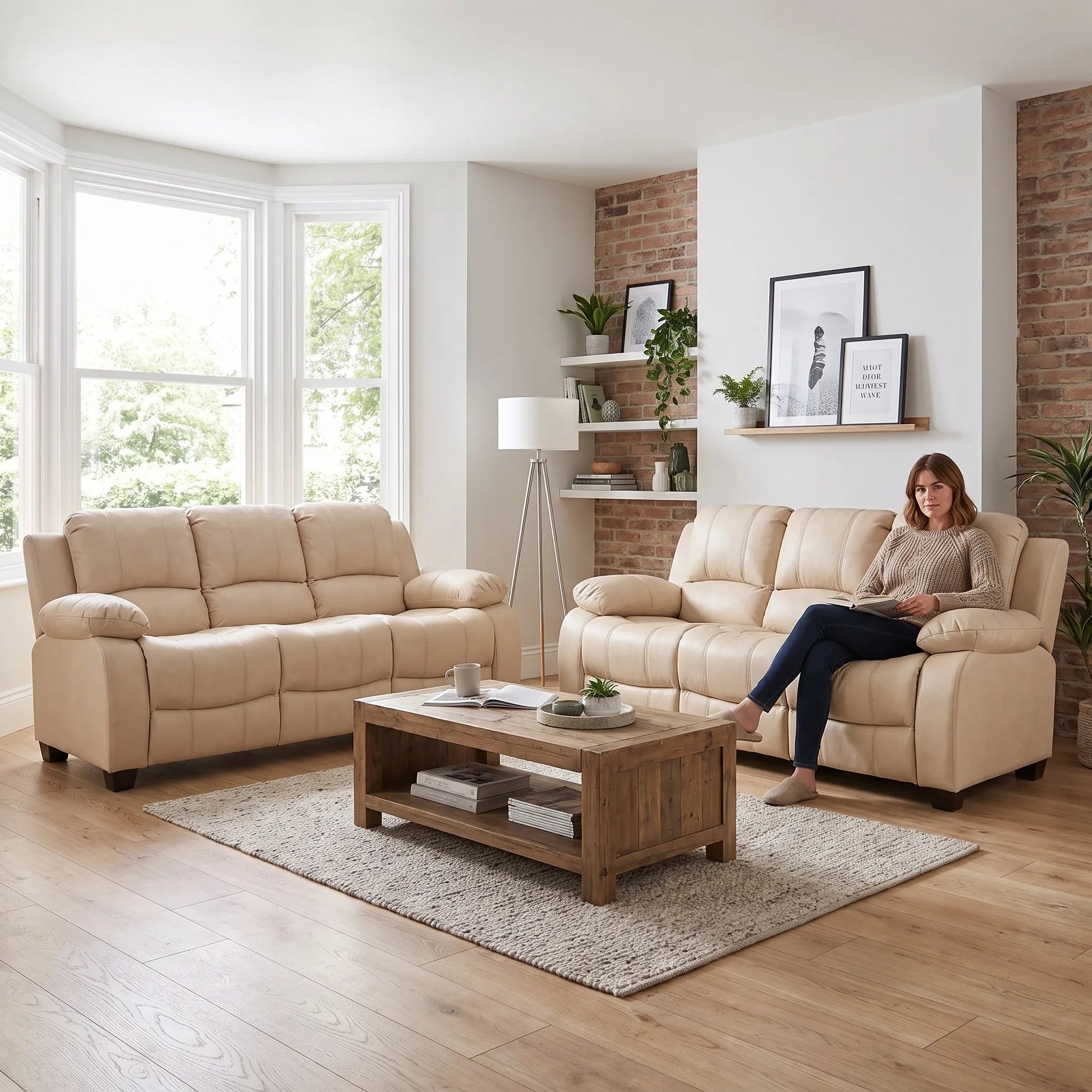 Valerie Cream Leather Modern 3+3 Seater Sofa Set - Furniture Instore