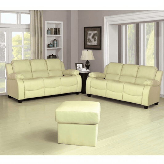 Valerie Cream Leather Modern 3+3 Seater Sofa Set - Furniture Instore