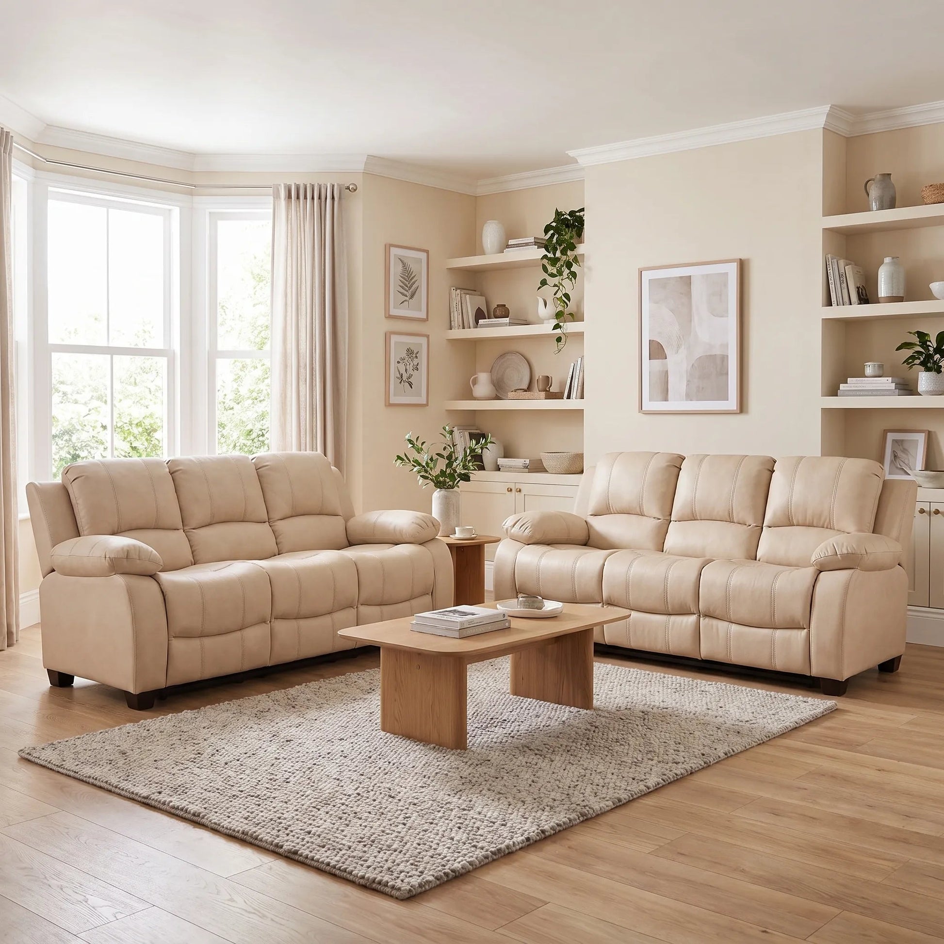 Valerie Cream Leather Modern 3+3 Seater Sofa Set - Furniture Instore