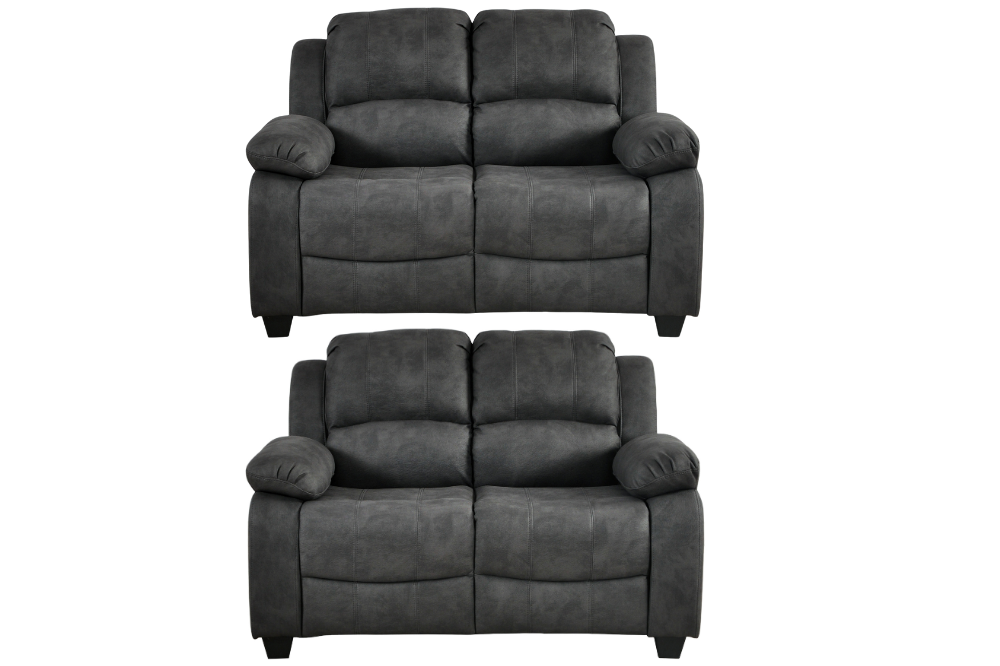 Modern dark grey fabric sofa set – 2+2 configuration with two seater and another two seater sofas  on white background, contemporary upholstered living room furniture