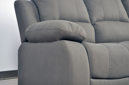 close up of modern light grey fabric 3 seater sofa on white background – contemporary upholstered couch for stylish living room decor