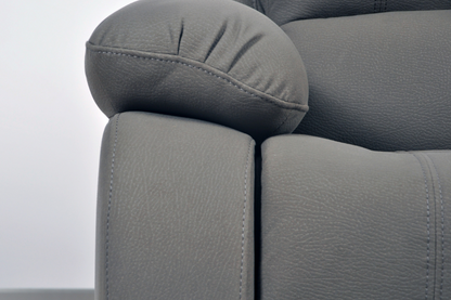 close up of modern light grey fabric armchair – single seater sofa chair on white background, contemporary upholstered accent chair for living room or office