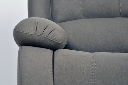 Close-up of modern light grey fabric sofa – textured upholstery detail of contemporary living room furniture