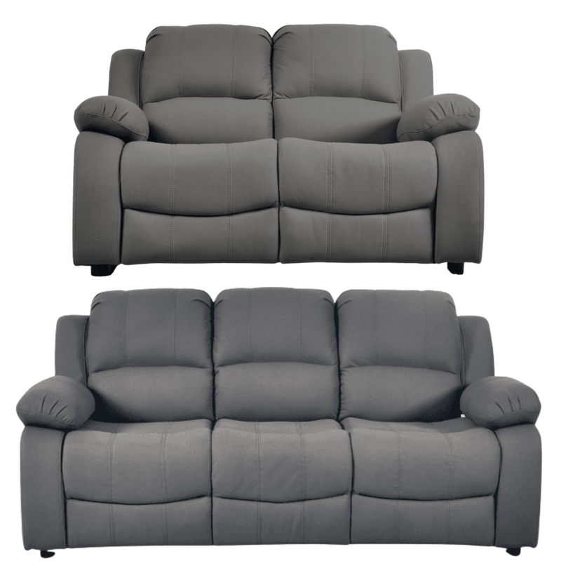 Two gray sofas on a white background