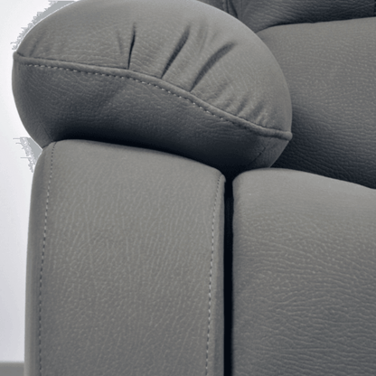 Close-up of gray car seat with headrest