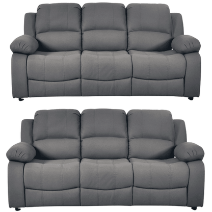 Two gray recliner sofas on a white background
