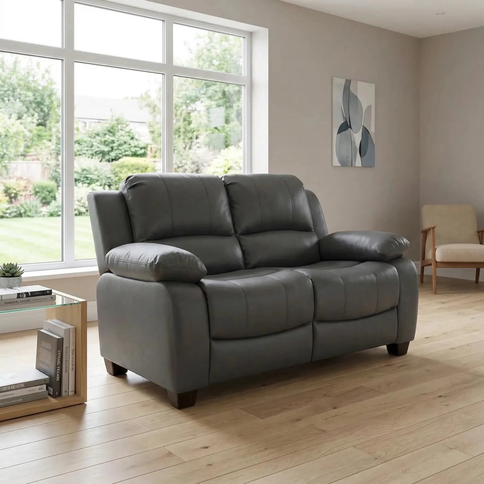 Valerie Grey Leather 2 Seater Sofa - Furniture Instore